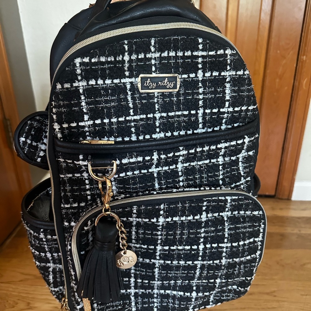 Itzy Ritzy Plaid Black and White Backpack